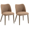 HOMCOM Dining Chairs Set of 2, Linen Upholstered Kitchen Chairs with Padded Seat, Curved Backrest, Rubberwood Legs, Brown