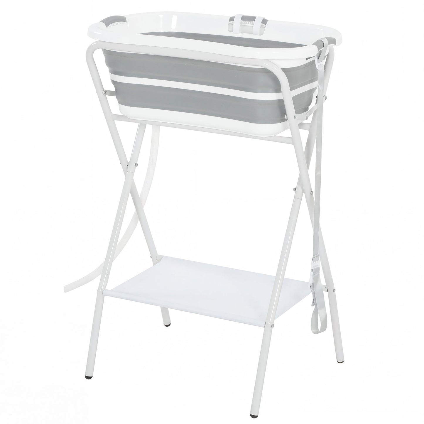 PawHut Dog Bath Tub, Portable Foldable Dog Bathtub with Stand, Drainage Hole, for Small Dogs Puppies Grey
