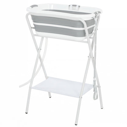 PawHut Dog Bath Tub, Portable Foldable Dog Bathtub with Stand, Drainage Hole, for Small Dogs Puppies Grey