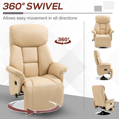 HOMCOM Adjustable Swivel Recliner, Manual Recliner Chair with Footrest, Padded Arms, PU Leather Upholstery, Beige
