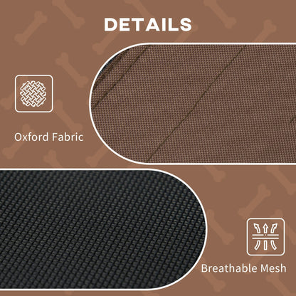 PawHut Raised Dog Bed Waterproof Elevated Pet Cot with Breathable Mesh UV Protection Canopy Brown, for Medium Dogs, 76 x 61 x 73cm