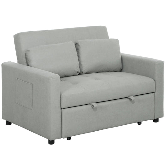 سرير أريكة HOMCOM Loveseat، كنبة سرير قابلة للتحويل مع وسادتين، جيوب جانبية، رمادي فاتح