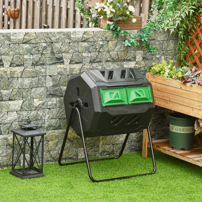 Outsunny 160L 360 Rotating Dual Chamber Composter - Black
