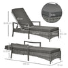 Outsunny Patio Rattan Sun Lounger, Dual Wicker Weave Outdoor Single Reclining Chair Furniture, 5-Level Adjustable Backrest w/ Removeable & Washable Cushion, Mixed Grey