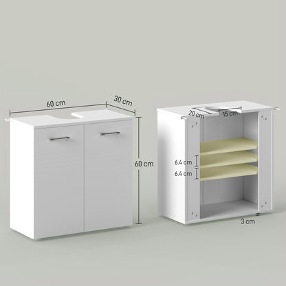 kleankin Under Sink Cabinet, Bathroom Vanity Unit, Pedestal Under Sink Design, Storage Cupboard with Adjustable Shelf, High Gloss, White