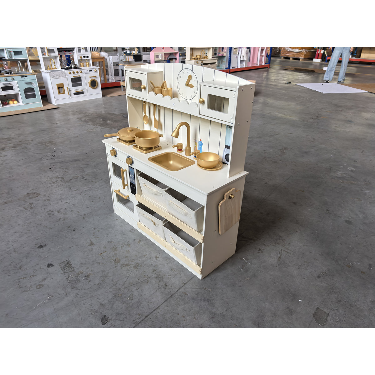 AIYAPLAY Kids Play Kitchen with Lights & Sounds in Cream