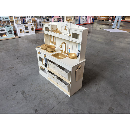 AIYAPLAY Kids Play Kitchen with Lights & Sounds in Cream