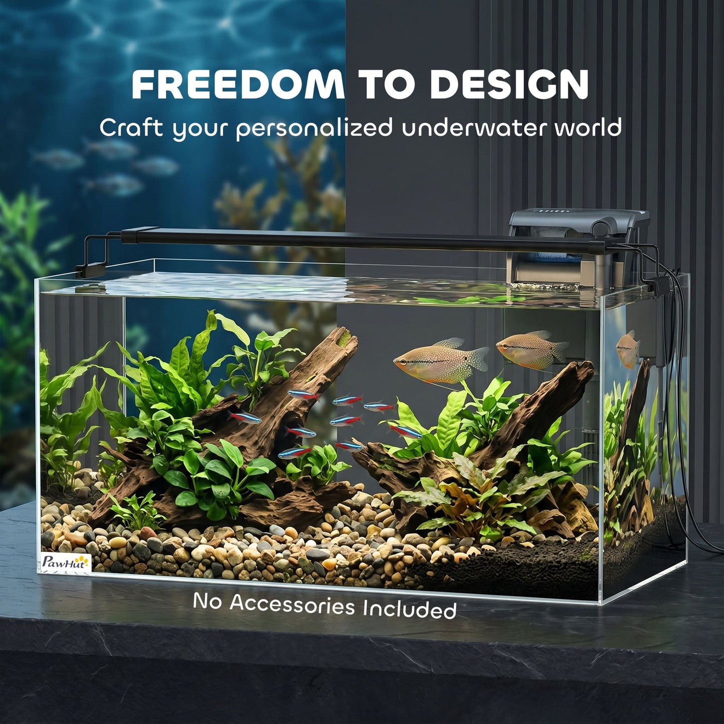 PawHut Fish Tank Bare Glass for DIY Glass Aquarium with Protective Base Mat 51L Transparent for Fish Shrimps