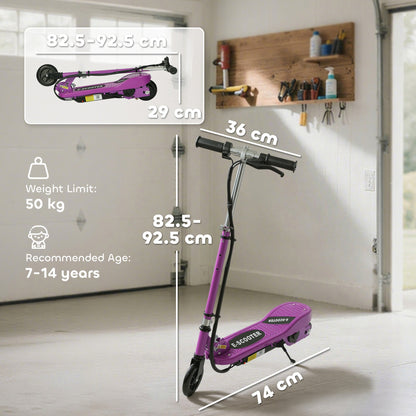 HOMCOM Foldable Electric Kids Scooter, Ride-on for Ages 7-14 Years, Purple