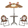 Outsunny Kids Bistro Table and Chair Set, Outdoor Folding Garden Furniture w/Monkey Design, Removable, Adjustable Sun Umbrella, Ages 3-6 Years - Brown