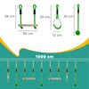 AIYAPLAY 7-Piece Kids Zip Line Kit for Garden, 10m Kids Slackline Kit with Wooden Monkey Bars, Metal Rings, Gripping Balls, Green