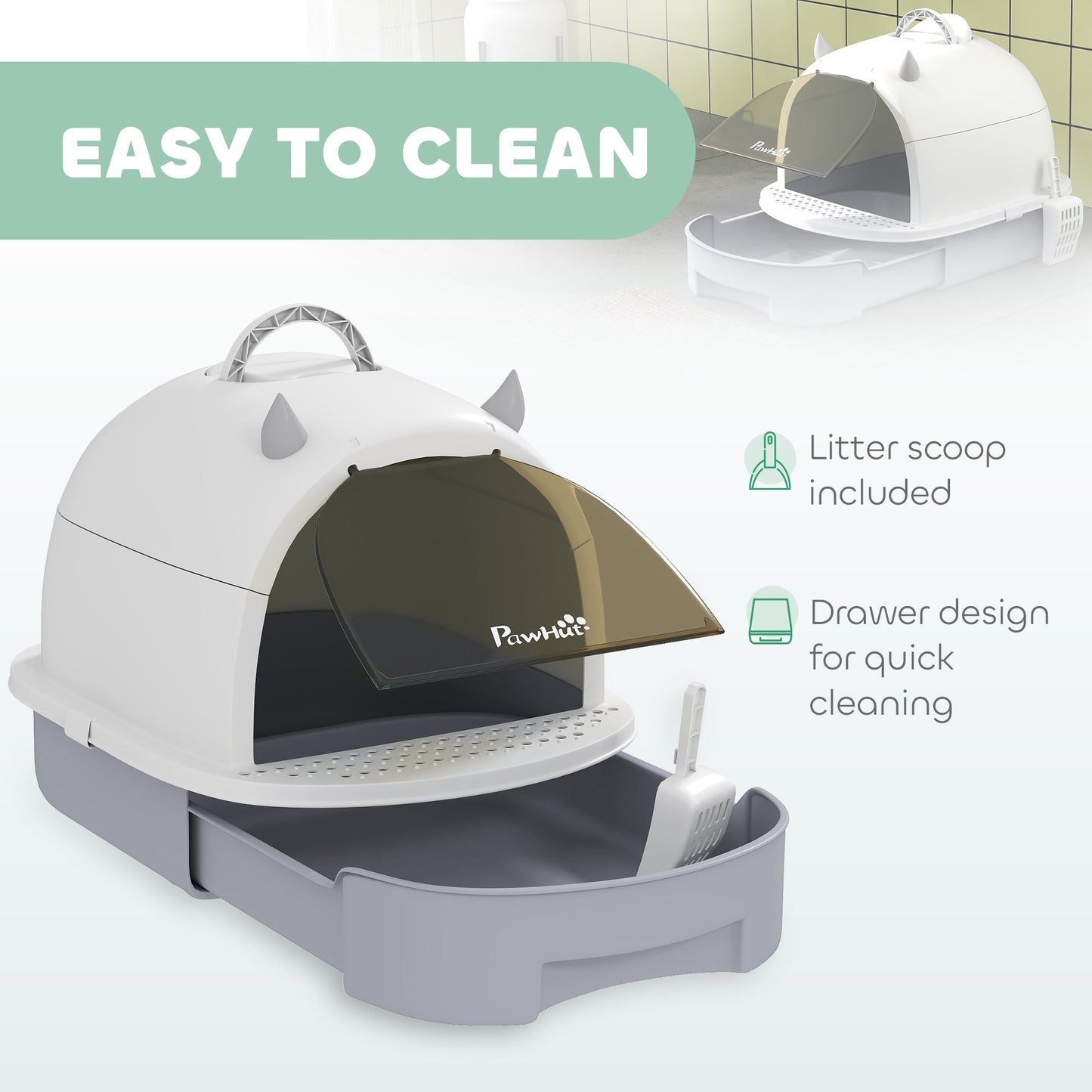 PawHut Enclosed Cat Litter Box w/ Pull-Out Drawer, Scoop, Deodorising Bags for Odour Control, Privacy, Portable, Easy to Clean