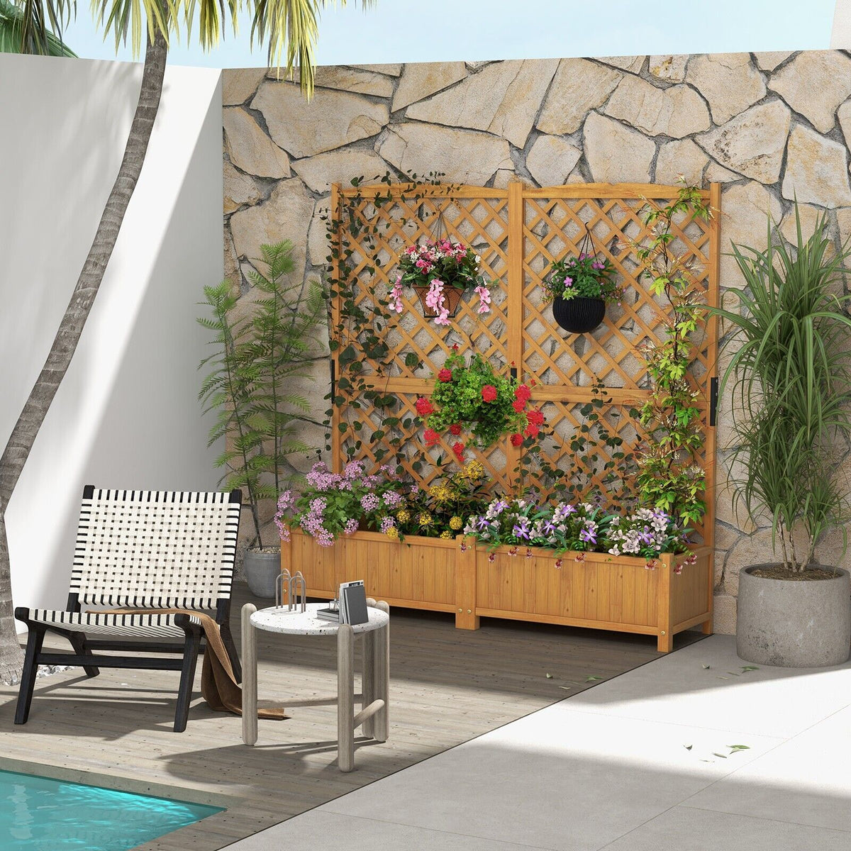 Raised Garden Bed with Diamond Shaped Trellis-Orange