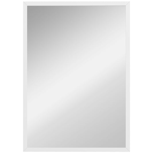 HOMCOM Rectangular wall mirror 60 x 40 cm, white wood frame, ideal for bathroom, living room or bedroom