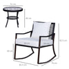 Outsunny Rattan Bistro Set, 3 Pieces Wicker Garden Furniture Set with Rocking Chairs and Round Glass Top Coffee Table, Small Balcony Furniture with Cushions for Outdoor, Porch, Brown