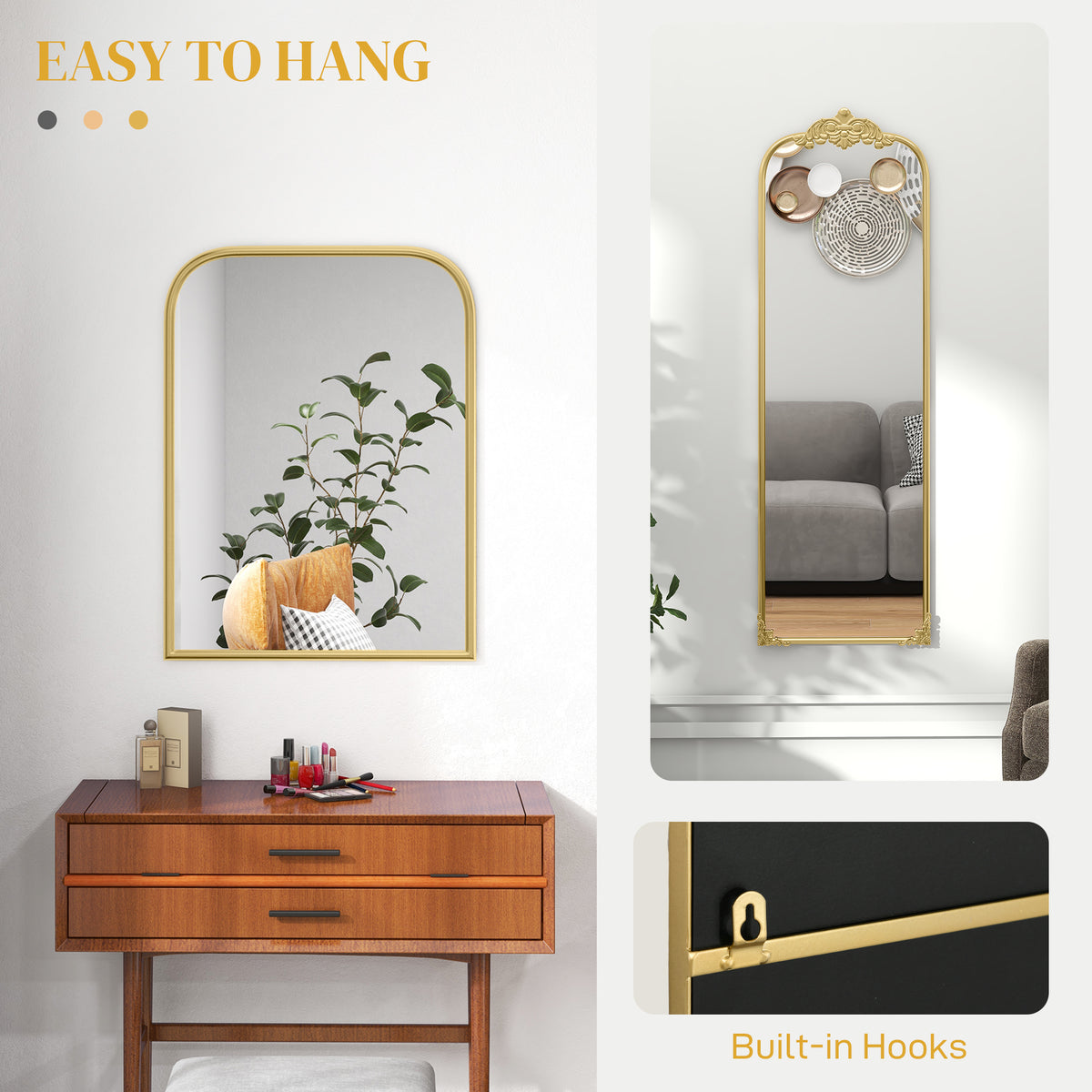 HOMCOM Wall Mirror in Gold Tone