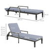 Outsunny Outdoor PE Rattan Sun Lounger Set of 2, Wicker Chaise Recliner Garden Chair with 5-Level Adjustable Backrest and 2 Wheels, Dark Grey