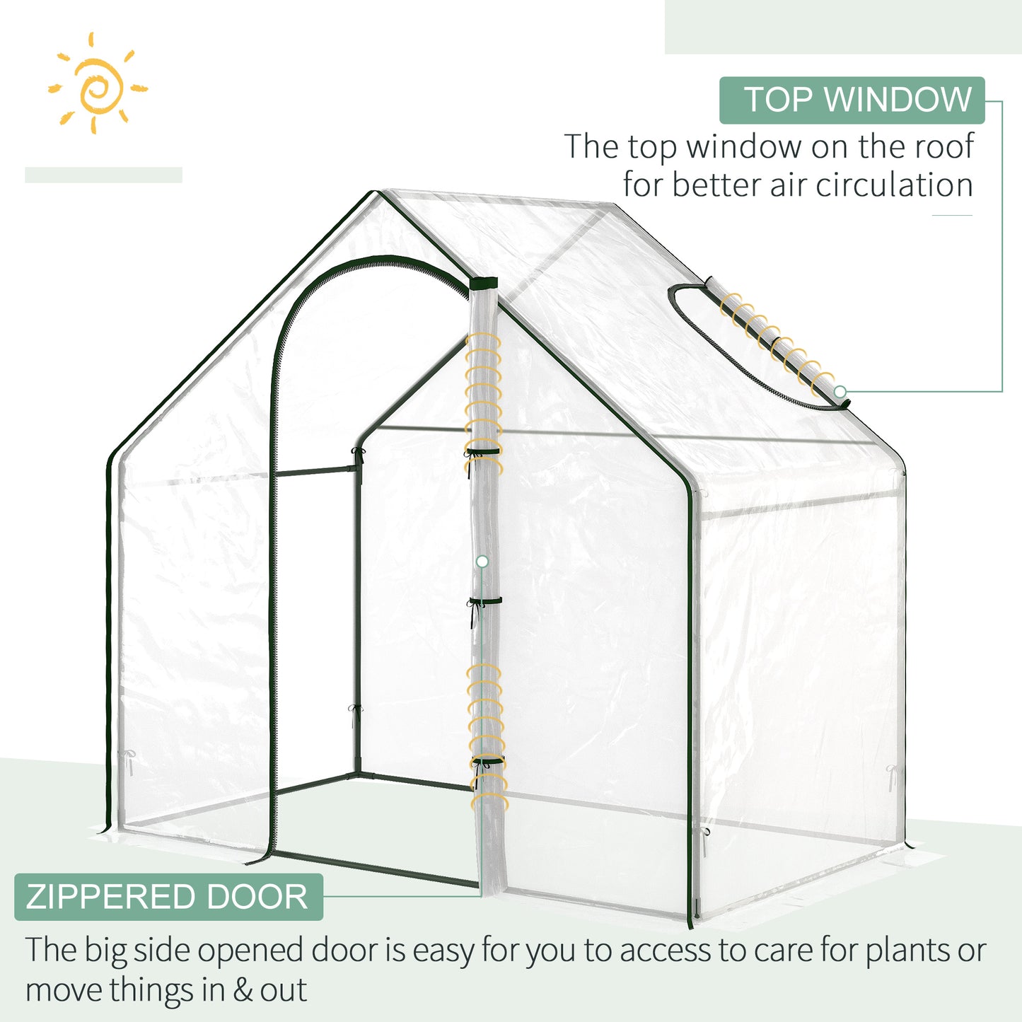 دفيئة خارجية صغيرة للطماطم من Outsunny Walk In Garden، مع إطار فولاذي وباب ونافذة بسحاب، وغطاء من البولي فينيل كلوريد، مقاس 180 × 100 × 168 سم، شفاف