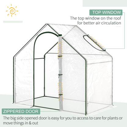 دفيئة خارجية صغيرة للطماطم من Outsunny Walk In Garden، مع إطار فولاذي وباب ونافذة بسحاب، وغطاء من البولي فينيل كلوريد، مقاس 180 × 100 × 168 سم، شفاف