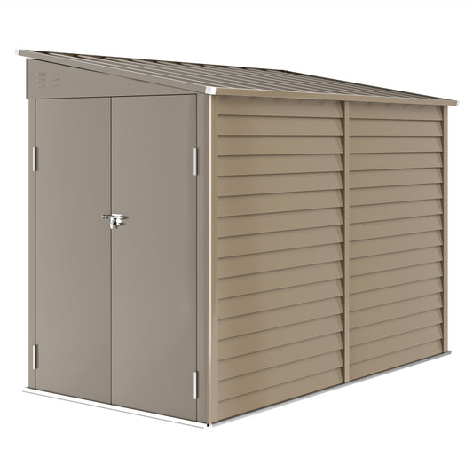 حظيرة حديقة Outsunny 5 × 9 قدم من المعدن المجلفن مع مجموعة أساس، سقيفة خارجية، بيت تخزين الأدوات بأبواب قابلة للقفل، قفازات و2 فتحة تهوية للفناء، الحديقة، بني