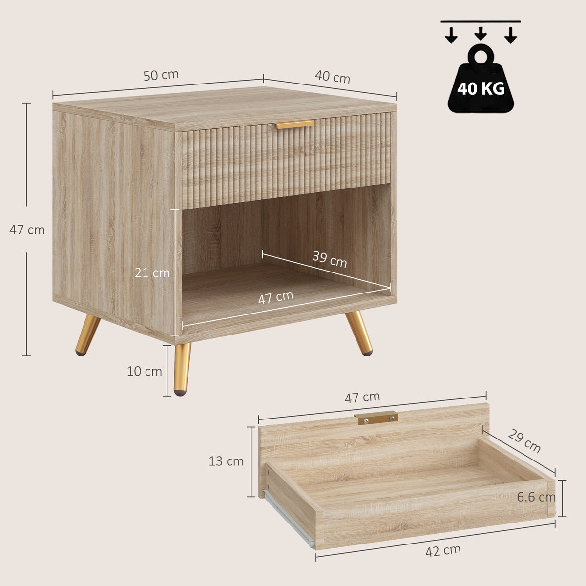 HOMCOM Bedside Table with Drawer and Open Compartment in a Natural Wood Finish