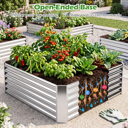 Galvanized Raised Garden Bed Rectangular Outdoor Planter Box with Open-Ended Bade-Silver