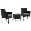 Garden Furniture Set 3-piece Rattan Balcony Furniture Set with 2 Cushioned Chairs-Grey