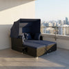 Garden Rattan Daybed with Retractable Canopy and Cushions-Navy