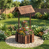 Garden Wooden Wishing Well Bucket with Hanging Bucket Planter-Brown