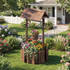 Garden Wooden Wishing Well Bucket with Hanging Bucket Planter-Brown