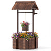 Garden Wooden Wishing Well Bucket with Hanging Bucket Planter-Brown
