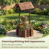 Garden Wooden Wishing Well Bucket with Hanging Bucket Planter-Brown