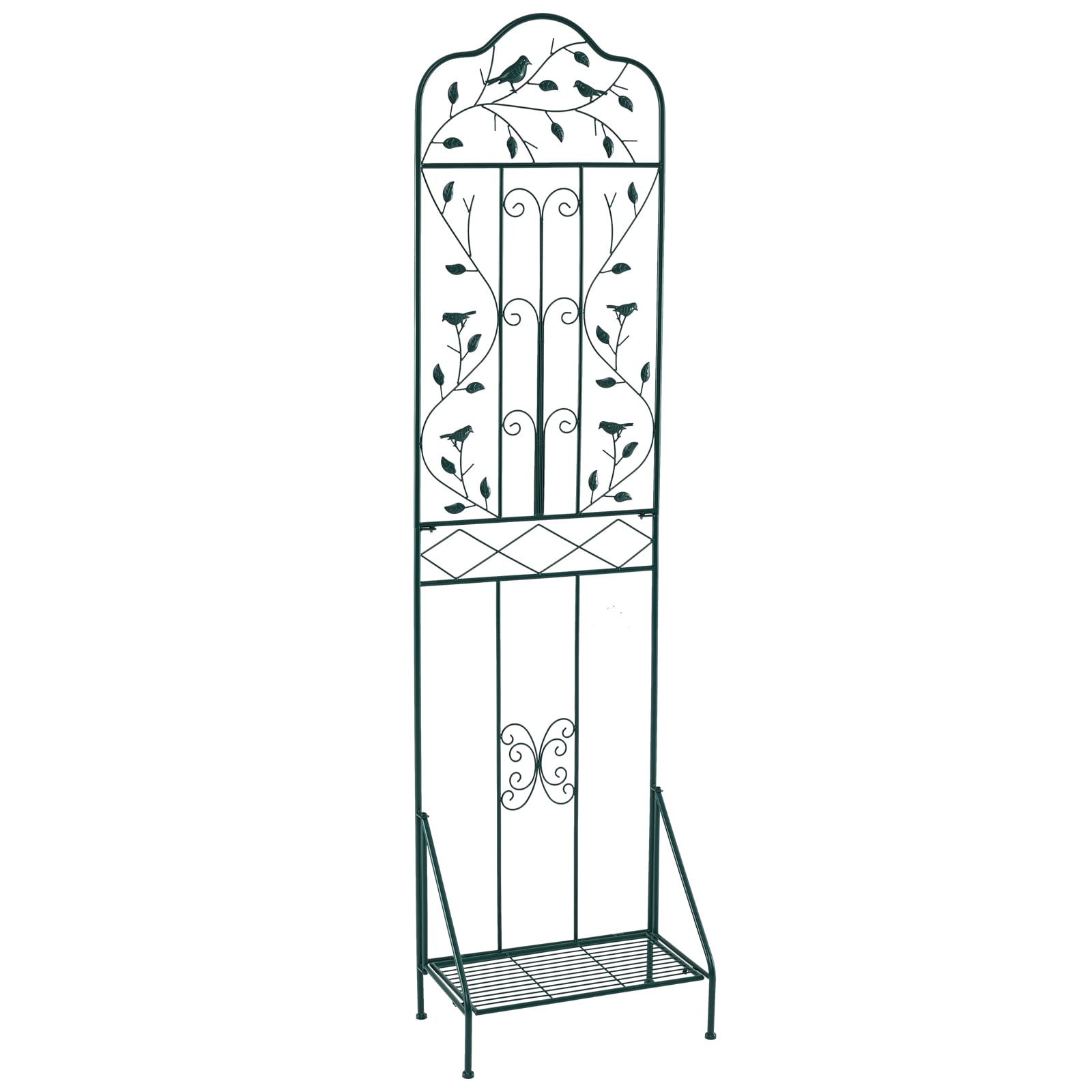 Garden Trellis with Foldable Shelf and Anti-Tipping Device-Dark Green-1 Pack