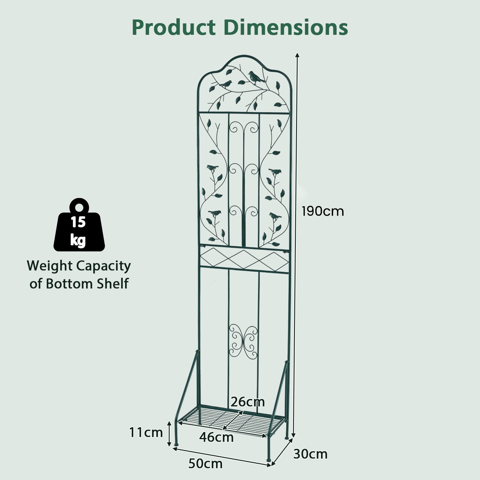 Garden Trellis with Foldable Shelf and Anti-Tipping Device-Dark Green-1 Pack