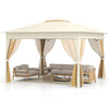 338 x 338 CM Pop Up Gazebo with Mesh Netting and Double Roof-Beige