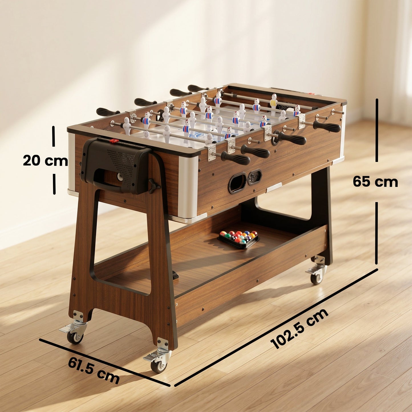 SPORTNOW 3 in 1 Multi Game Table, 3.4ft Reversible Air Hockey Pool Football Games Table with Lockable Wheels, Storage Shelf