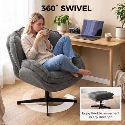 HOMCOM Armchair with Adjustable Footstool in Grey
