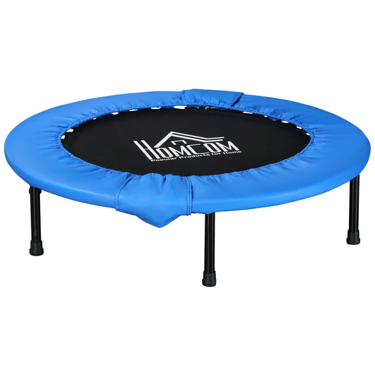 HOMCOM 101 Mini Fitness Trampoline Home Gym Yoga Exercise Rebounder Indoor Outdoor Jumper with Safety Pad, Support Up to 100 KG, Blue and Black