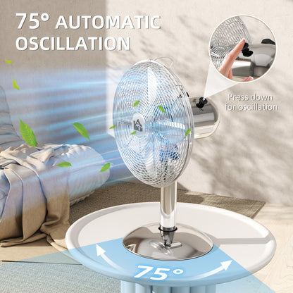 HOMCOM Three-Speed Oscillating Desk Fan - Silver-Tone
