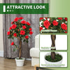 Outsunny Set of 2 Artificial Plants White Rose Floral in Pot, Fake Plants for Home Indoor Decor, 90cm, Red