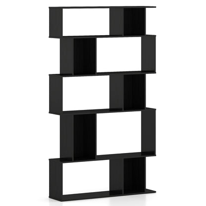 Geometric Bookshelf 5-Tier Bookcase with Open Shelves and Closed-back Cubes-Black