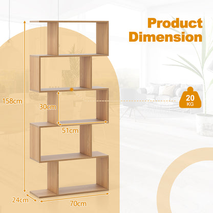 Geometric S-Shaped Bookcase with Anti-Toppling Device for Living Room Home Office-Natural