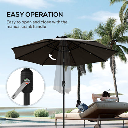 Outsunny 2.7m Garden Parasol Solar Outdoor Tilt Sun Umbrella Patio Sun Shade w/ 24 LED Light, Hand Crank and 8 Ribs, Black