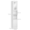kleankin Tall Bathroom Storage Cabinet with Mirror, Narrow Bathroom Unit, Freestanding Bathroom Cupboard with Adjustable Shelves and 2 Doors, White