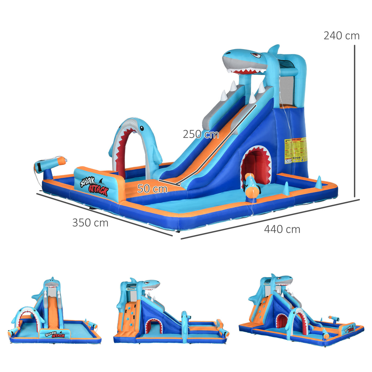Outsunny 6 in 1 Shark-Themed Bouncy Castle in Multi Colour