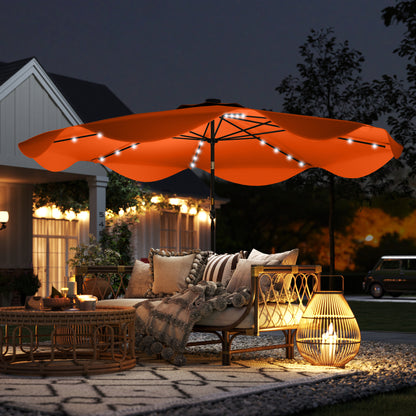 Outsunny Solar Patio Umbrella with LED and Tilt in Orange