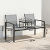 Outsunny Garden Love Seat, 2 Seater Jack and Jill Loveseat Companion Seat with 2-Tier Glass Table, Breathable Texteline, Grey