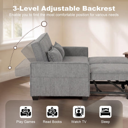 HOMCOM 2 Seater Sofa Bed, 4-in-1 L-Shaped Convertible Pull-Out Sleeper Sofa with Adjustable Backrest and Side Pockets, Grey