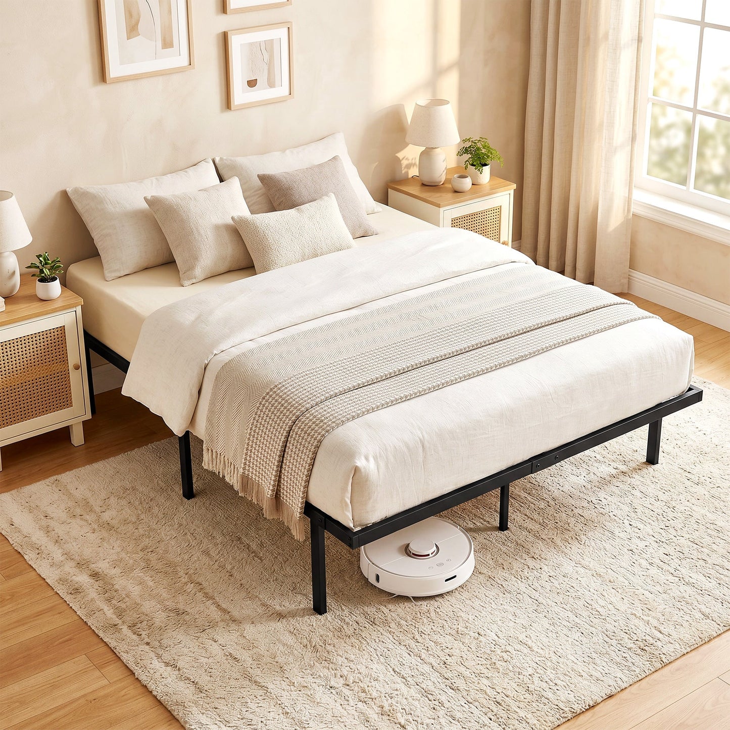 HOMCOM 4ft6 Double Bed Frame with Underbed Storage, Metal Platform Bed Frame with Steel Slat Support, No Box Spring Needed