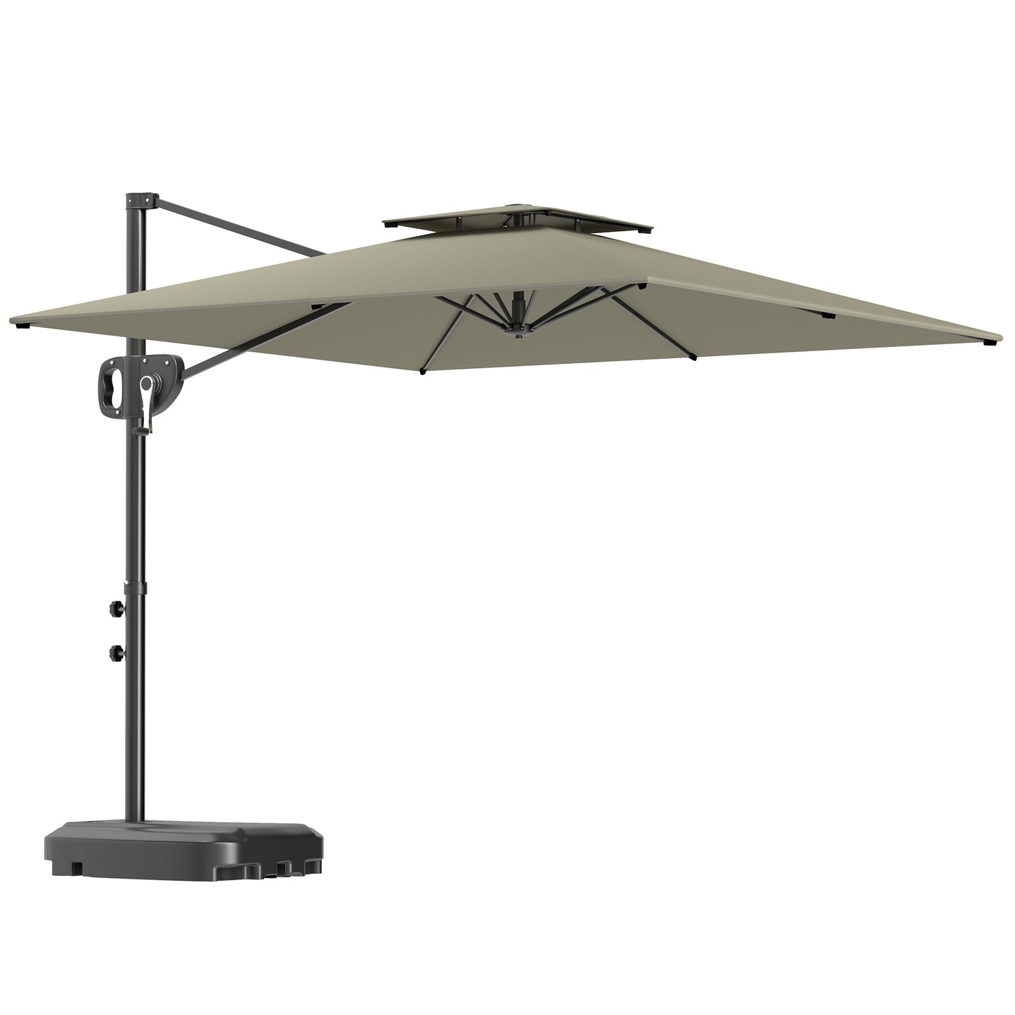 مظلة كابولي من Outsunny مع قاعدة موزونة، مظلة حديقة مزدوجة علوية، مظلة فناء معلقة مربعة بذراع تدوير وإمالة، رمادي فاتح